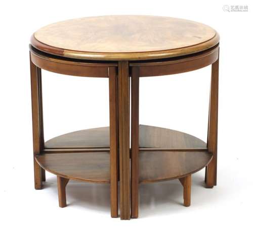 Circular nest of five Art Deco walnut occasional tables, 53cm high x 60cm in diameter : For