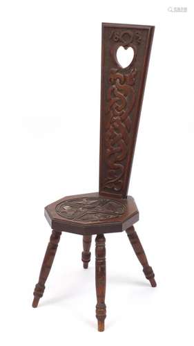 Carved oak spinning chair 1895, 93cm high : For Further Condition Reports Please Visit Our