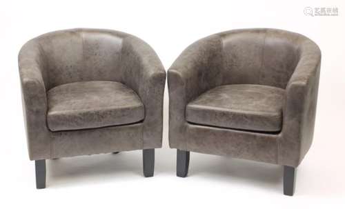 Pair of contemporary tub chairs with grey upholstery, 71cm high : For Further Condition Reports