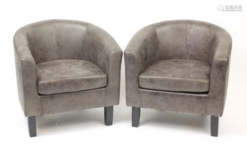 Pair of contemporary tub chairs with grey upholstery, 71cm high : For Further Condition Reports