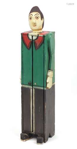 Novelty carved wood two door cupboard in the form of a man in a green coat, 106cm high : For Further