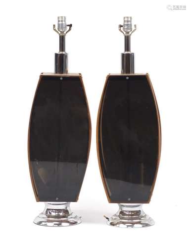 Pair of Scandinavian design teak, Perspex and chromed lamps, each 75cm high : For Further