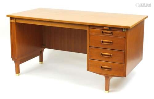 1970's Danish teak desk with five drawers, 96cm H x 150cm W x 75cm D : For Further Condition Reports