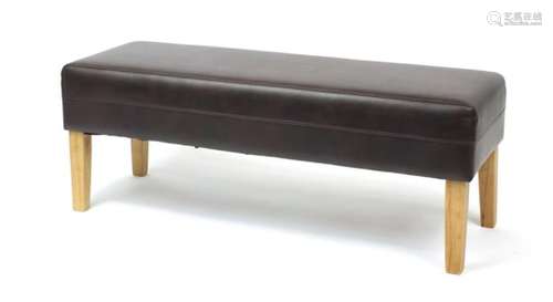 Contemporary brown leather and light wood bench, 120cm in length : For Further Condition Reports