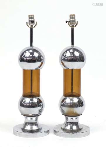 Pair of Art Deco style chromed and Perspex lamps, each 67cm high : For Further Condition Reports