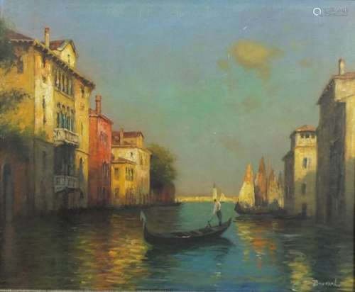 After Antoine Bouvard - Venetian Canal, oil onto board, framed, 53cm x 43cm : For Further