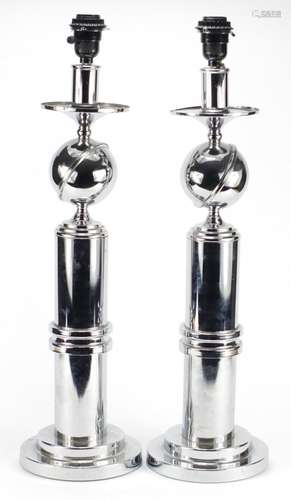 Pair of Art Deco style chromed lamps, each 64.5cm high : For Further Condition Reports Please