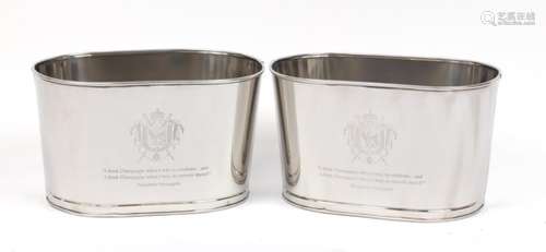 Pair of Bollinger design champagne ice buckets, 26cm high x 43.5cm wide : For Further Condition