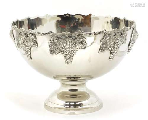 Silver plated grape design pedestal punch bowl, 26.5cm high : For Further Condition Reports Please