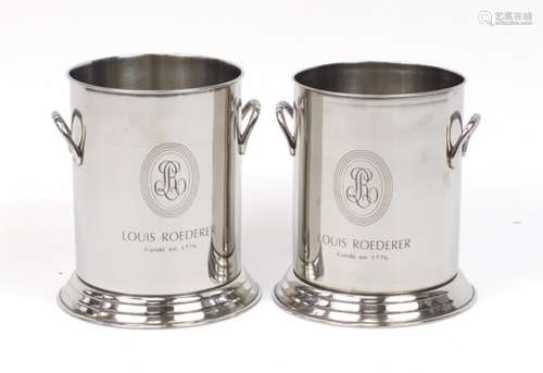 Pair of Louis Roederer design ice buckets with twin handles, each 23.5cm high : For Further