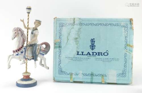 Lladro figure carousel boy on horse with box, 1470, 37cm high : For Further Condition Reports Please