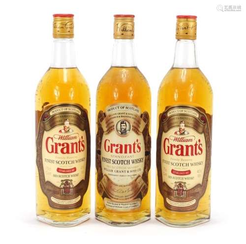 Three vintage bottles of Grants Family Reserve and Standfast Whisky comprising sizes 75cl and 70cl :