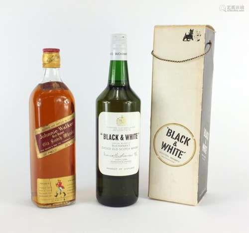 Two vintage bottles of whisky comprising 1960's Black and White with box and Johnnie Walker Red