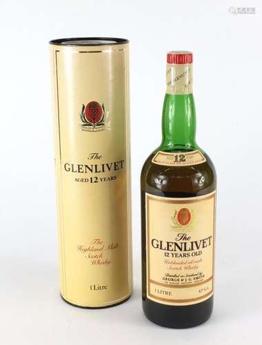 1L bottle of Glenlivet twelve years old whisky with box : For Further Condition Reports Please Visit