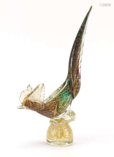 Large Murano gold flecked glass bird, 41cm high : For Further Condition Reports Please Visit Our