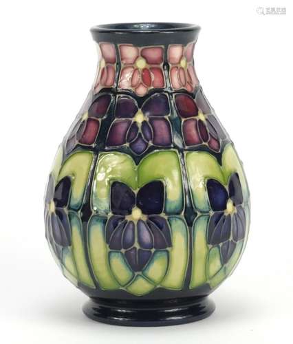 Moorcroft pottery vase hand painted with stylised flowers, 14cm high : For Further Condition Reports