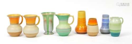 Art Deco Shelley Harmony comprising jugs and vases, the largest 19cm high : For Further Condition