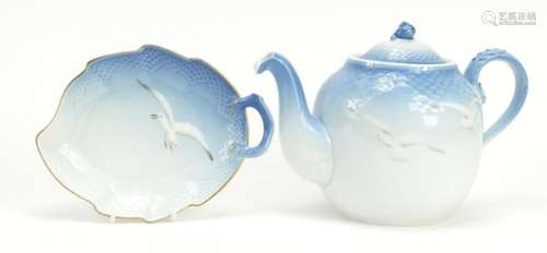 Danish porcelain teapot and a shaped dish by Bing & Grøndahl, the teapot 17cm high : For Further