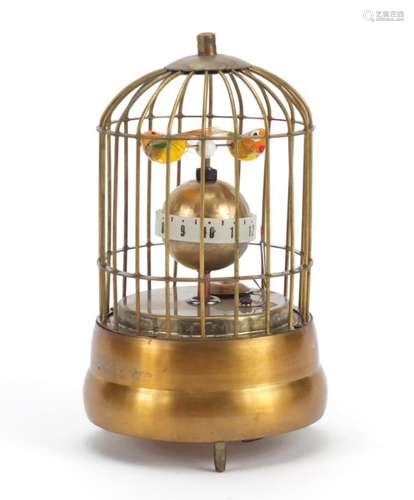 Clockwork automaton bird cage clock, 16cm high : For Further Condition Reports Please Visit Our