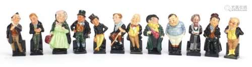 Twelve Royal Doulton Charles Dickens figures including Fat Boy, Tiny Tim and Bill Sykes, the largest