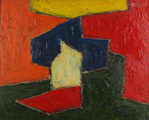 Abstract composition of geometric shapes, Russian School, impasto oil onto canvas, bearing an