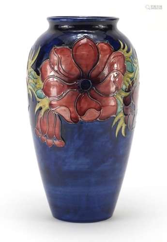 Large Moorcroft pottery vase hand painted in the Hibiscus pattern, inscribed number 36/100 pieces