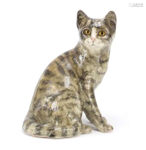 Winstanley pottery cat with beaded eyes, 26cm high : For Further Condition Reports Please Visit