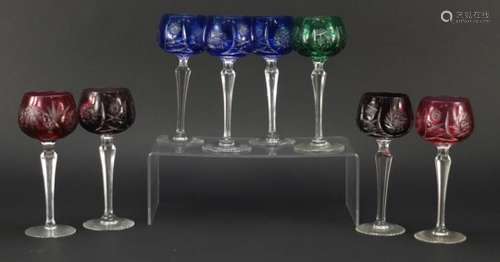 Set of eight Bohemian flashed cut glasses, each 19.5cm high : For Further Condition Reports Please