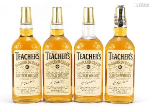 Four vintage 75cl bottles of Teachers Highland Cream whisky : For Further Condition Reports Please