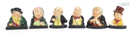 Six Royal Doulton miniature busts, Sairey Gamp, Mr Pickwick, Sam Weller, Tony Weller, Micawber and