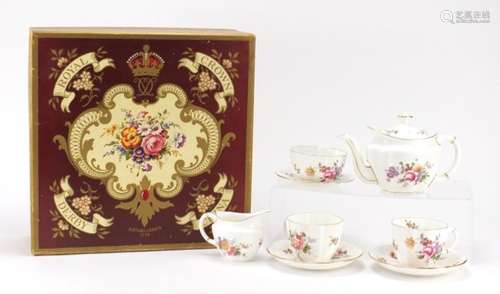 Royal Crown Derby derby posies tea for two housed in a fitted box, the teapot 12cm high : For