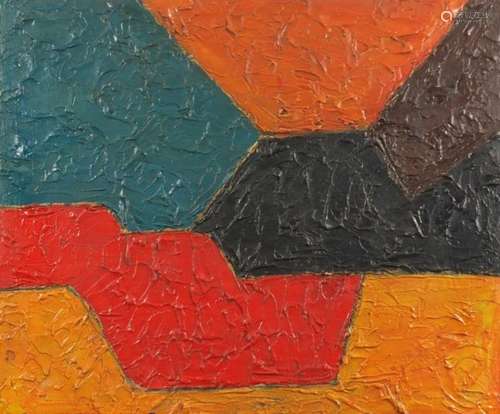 Abstract composition of geometric shapes, Russian School, impasto oil onto canvas, bearing a