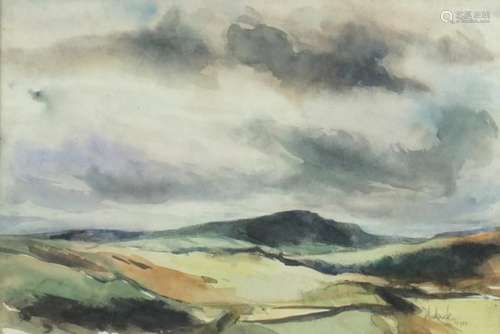 Ingleborough from Kidhew, watercolour, bearing an indistinct signature, mounted and framed, 46cm x