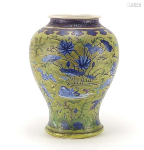 Chinese porcelain baluster vase hand painted with ducks and flowers, 31cm high : For Further