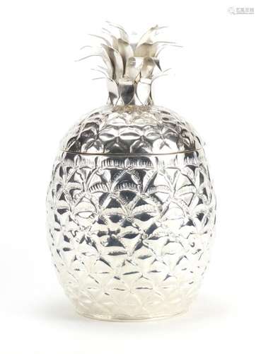 Large silver plated pineapple design ice bucket, 33cm high : For Further Condition Reports Please