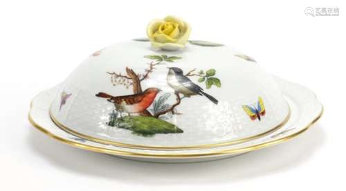 Herend of Hungary hand painted porcelain butter dish and cover, 29cm diameter : For Further