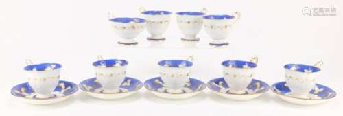 Victorian teaware with twisted handles comprising nine cups and five saucers : For Further Condition