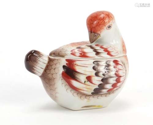 Herend of Hungary hand painted porcelain pot and cover in the form of a bird, 7.5cm high : For