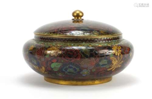 Chinese cloisonne pot and cover enamelled with flower heads, 20.5cm diameter : For Further Condition