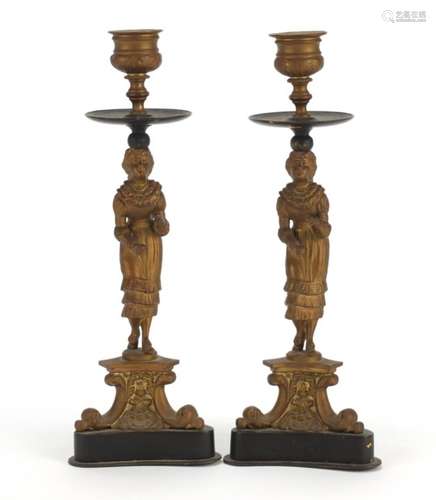 Pair of classical gilt figural candlesticks, each 24cm high : For Further Condition Reports Please