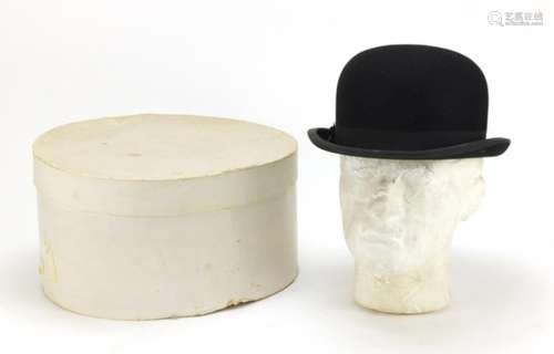 Gentleman's bowler hat retailed by Lock and Co, London, with box, the interior measurements, 21cm