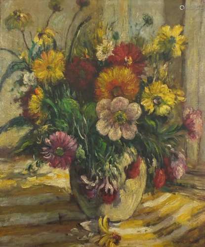 After Dorothea Sharp - Still life flowers in a vase, modern British, oil onto canvas, mounted and