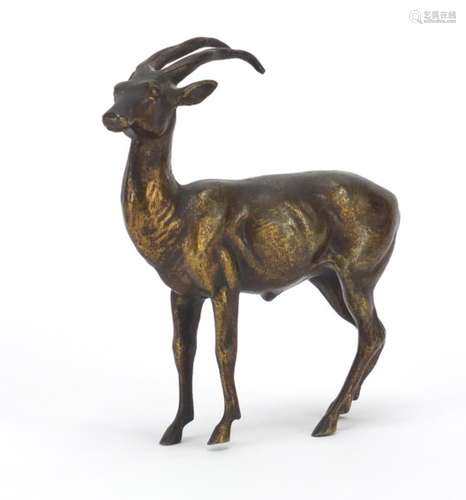 Patinated bronze antelope, 10cm high : For Further Condition Reports Please Visit Our Website,