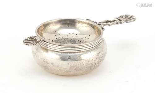 Silver sifting spoon on stand by James Dixon & Sons Ltd, Birmingham 1947, the spoon 12cm in