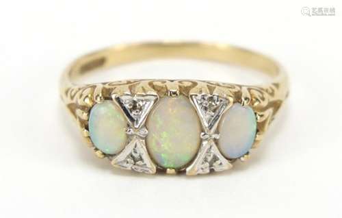 9ct gold opal and diamond ring, size T, 3.9g : For Further Condition Reports Please Visit Our