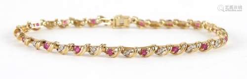 9ct gold diamond and ruby bracelet, 16cm in length, 6.0g : For Further Condition Reports Please