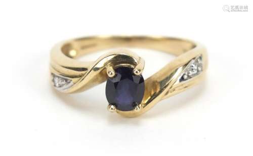 9ct gold sapphire and diamond ring, size Q, 3.0g : For Further Condition Reports Please Visit Our