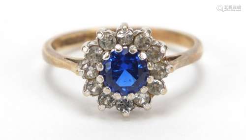 9ct gold blue and clear stone ring, size N, 2.2g : For Further Condition Reports Please Visit Our