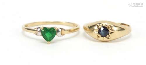 Two 9ct gold rings set with assorted stones, sizes H and P, 2.4g : For Further Condition Reports