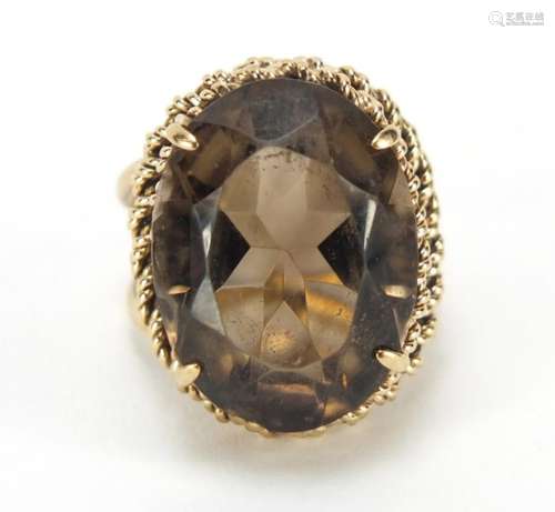 Large 9ct gold smokey quartz ring, size L, 8.6g : For Further Condition Reports Please Visit Our